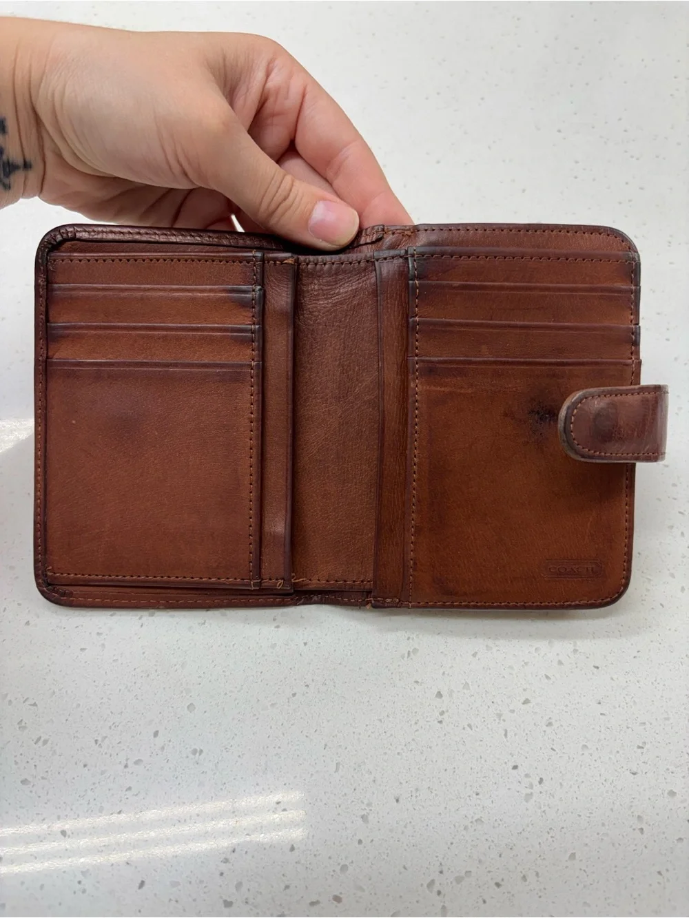 Vintage Coach Brown Leather Snap Wallet with Twist-Lock Coin Pouch